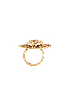Gold Finish Semi-Precious Ruby Stones Ring In Sterling Silver