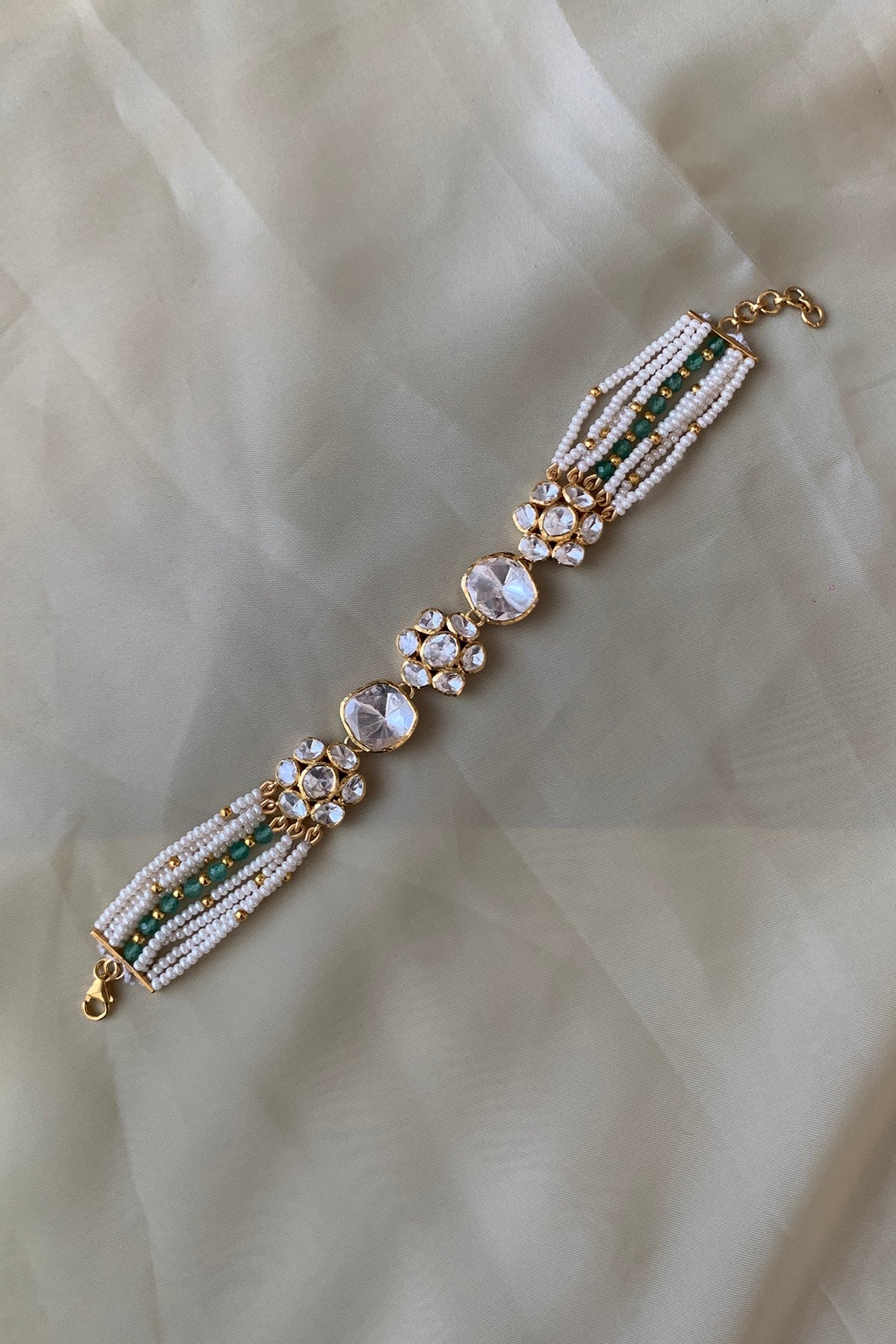 Gold Plated Semi-Precious Stone & Moissanite Polki Bracelet In Sterling Silver