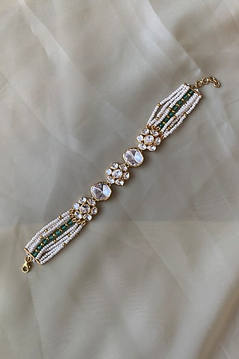 Gold Plated Semi-Precious Stone & Moissanite Polki Bracelet In Sterling Silver