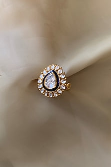 Gold Plated Blue Semi-Precious Stone & Moissanite Polki Ring In Sterling Silver
