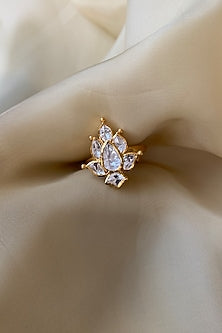Gold Plated Semi-Precious Stone & Moissanite Polki Ring In Sterling Silver