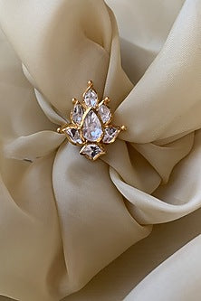 Gold Plated Semi-Precious Stone & Moissanite Polki Ring In Sterling Silver