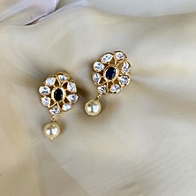 Gold Plated Blue Semi-Precious Stone & Moissanite Polki Stud Earrings In Sterling Silver