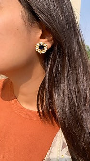 Gold Plated Blue Semi-Precious Stone & Moissanite Polki Stud Earrings In Sterling Silver