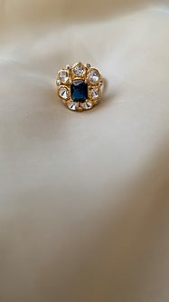 Gold Plated Blue Semi-Precious Stone & Moissanite Polki Ring In Sterling Silver