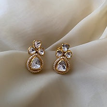 Gold Plated Semi-Precious Stone & Moissanite Polki Stud Earrings In Sterling Silver