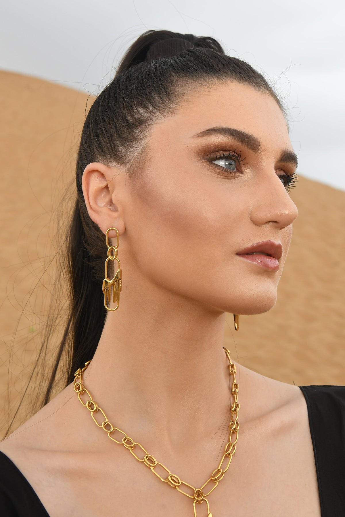 Gold Finish Mercury Elitia Dangler Earrings In Sterling Silver