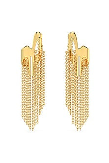 Gold Finish Mercury Clasique Statement Dangler Earrings In Sterling Silver