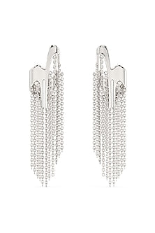White Finish Mercury Clasique Statement Dangler Earrings In Sterling Silver