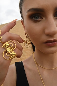Gold Finish Mercury Valor Dangler Earrings In Sterling Silver