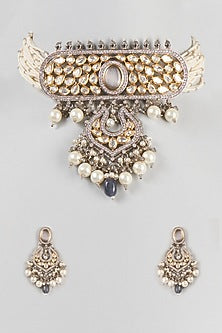 Two Tone Finish Kundan Polki Choker Necklace Set