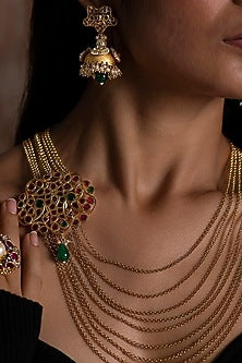 Gold Plated Jadau Kundan Polki Long Necklace Set
