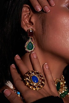 Gold Plated Jadau Kundan Polki & Multi-Colored Stone Long Necklace Set
