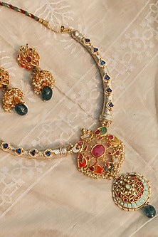 Gold Plated Jadau Kundan Polki Long Necklace Set