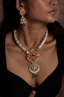 Gold Plated Jadau Kundan Polki Long Necklace Set
