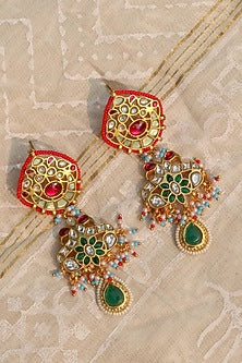 Gold Plated Multi-Colored Jadau Kundan Polki Long Necklace Set