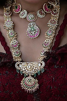 Gold Plated Jadau Kundan Polki Long Necklace Set