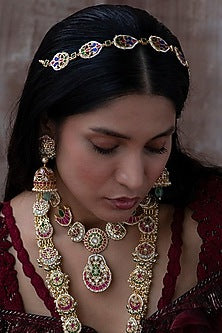 Gold Plated Jadau Kundan Polki Mathapatti