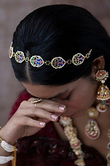 Gold Plated Jadau Kundan Polki Mathapatti