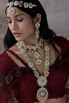 Gold Plated Jadau Kundan Polki Long Necklace Set