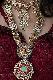 Gold Plated Jadau Kundan Polki Long Necklace Set