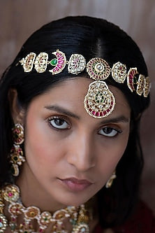 Gold Plated Jadau Kundan Polki Mathapatti