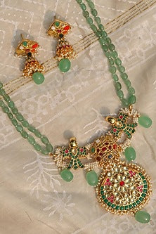 Gold Plated Jadau Kundan Polki Long Necklace Set