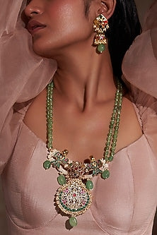 Gold Plated Jadau Kundan Polki Long Necklace Set