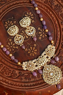 Gold Plated Jadau Kundan Polki Long Necklace Set