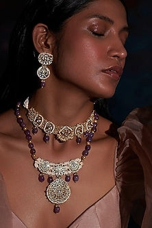 Gold Plated Jadau Kundan Polki Long Necklace Set
