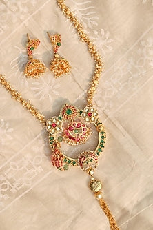 Gold Plated Jadau Kundan Polki Long Necklace Set