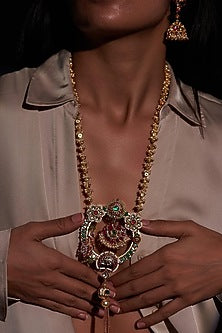 Gold Plated Jadau Kundan Polki Long Necklace Set