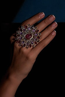 Gold Plated Red Jadau Kundan Polki Ring