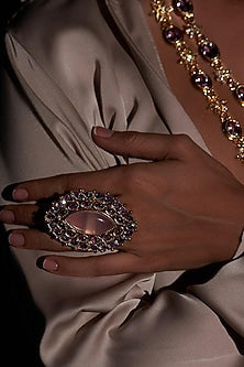 Gold Plated Red Jadau Kundan Polki Ring