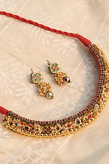 Gold Plated Jadau Kundan Polki Choker Necklace Set