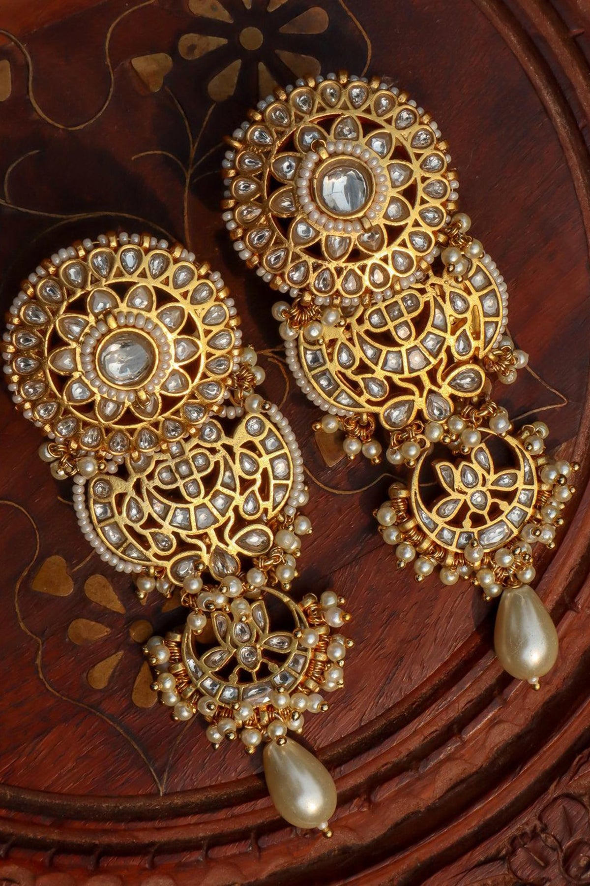 Gold Plated Jadau Kundan Polki Dangler Earrings