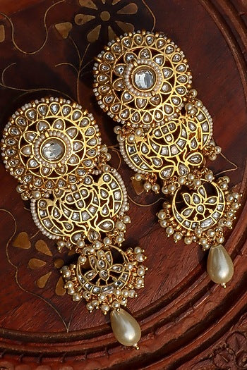Gold Plated Jadau Kundan Polki Dangler Earrings