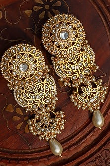 Gold Plated Jadau Kundan Polki Dangler Earrings