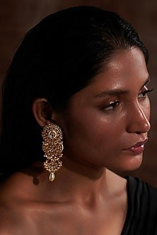 Gold Plated Jadau Kundan Polki Dangler Earrings