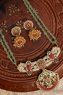 Gold Plated Jadau Kundan Polki Long Necklace Set