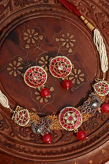 Gold Plated Jadau Kundan Polki Choker Necklace Set