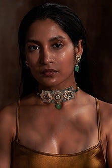 Gold Plated Jadau Kundan Polki Choker Necklace Set