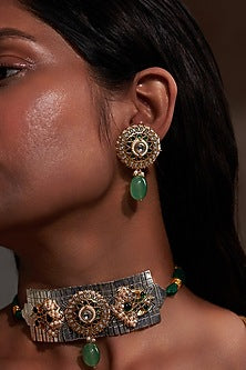 Gold Plated Jadau Kundan Polki Choker Necklace Set