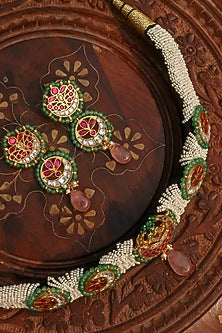 Gold Plated Jadau Kundan Polki Choker Necklace Set