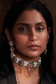 Gold Plated Jadau Kundan Polki Choker Necklace Set