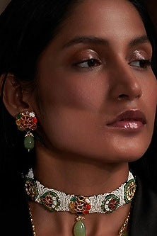Gold Plated Multi-Colored Jadau Kundan Polki Choker Necklace Set