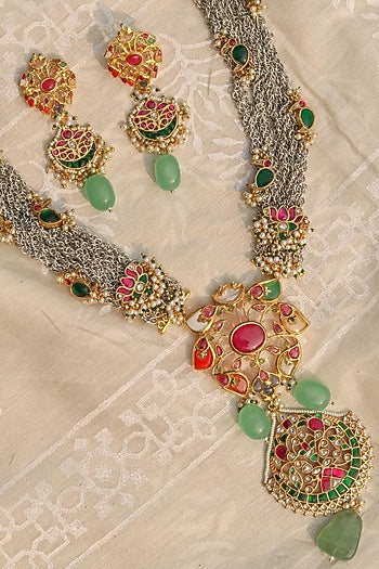 Gold Plated Multi-Colored Jadau Kundan Polki Necklace Set