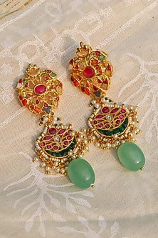 Gold Plated Multi-Colored Jadau Kundan Polki Necklace Set