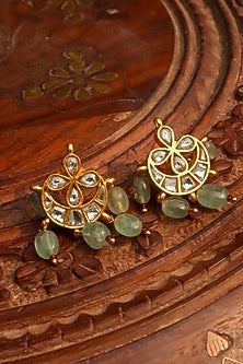 Gold Finish White Jadau Kundan Polki Long Necklace Set