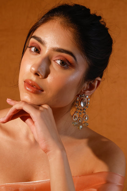 Gold Finish Kundan Polki Dangler Earrings